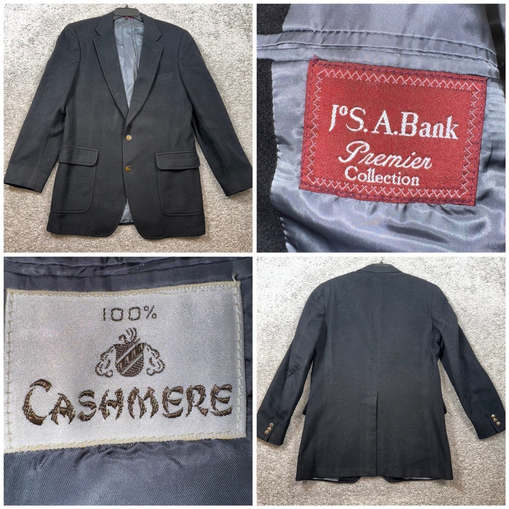 Jos. A. Bank Premier Collection Men Black 100% Cashmere Blazer Sport Coat Sz 44